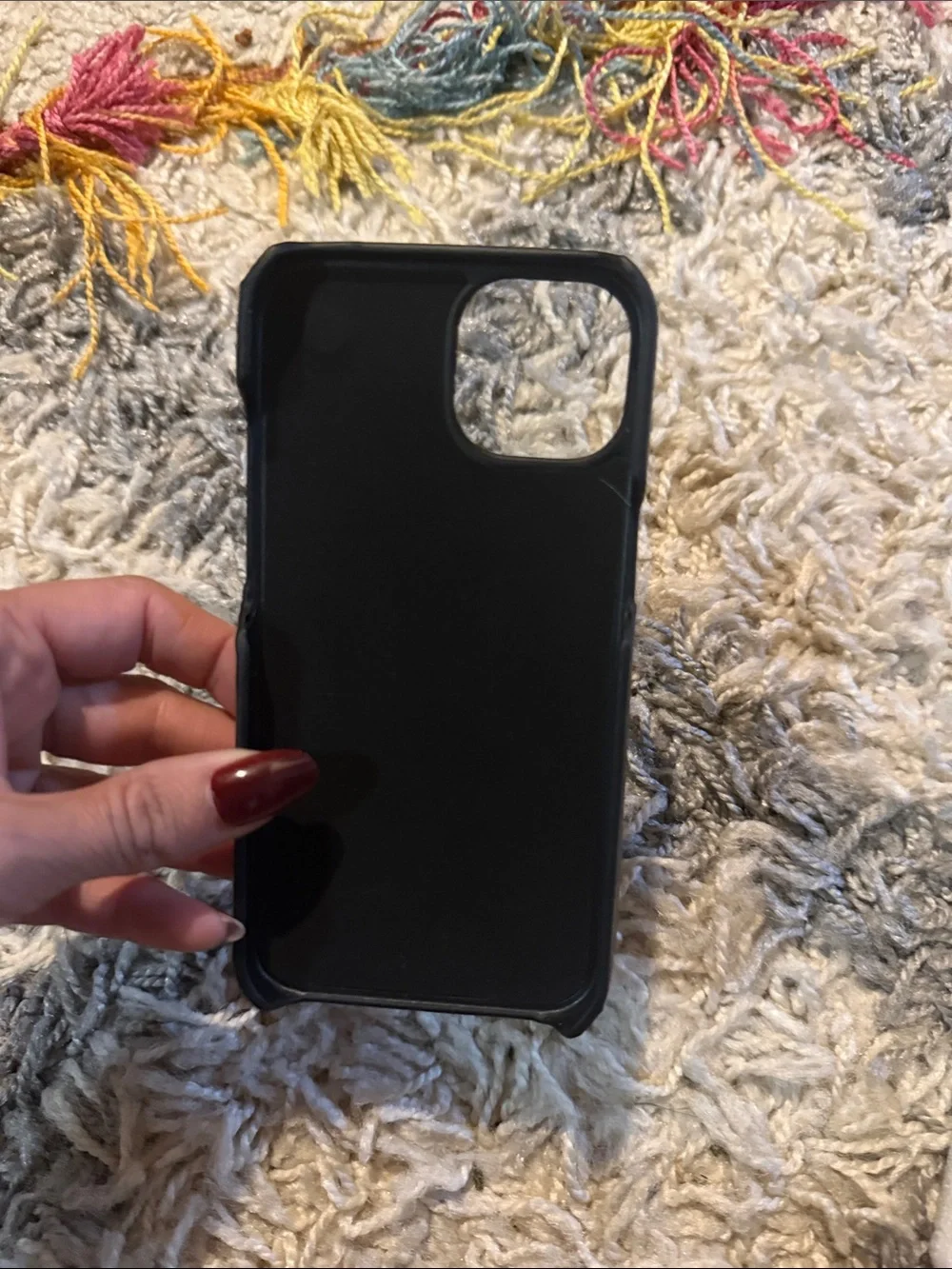 Black Leather-Look Dior Phone Case with Gold Charm
